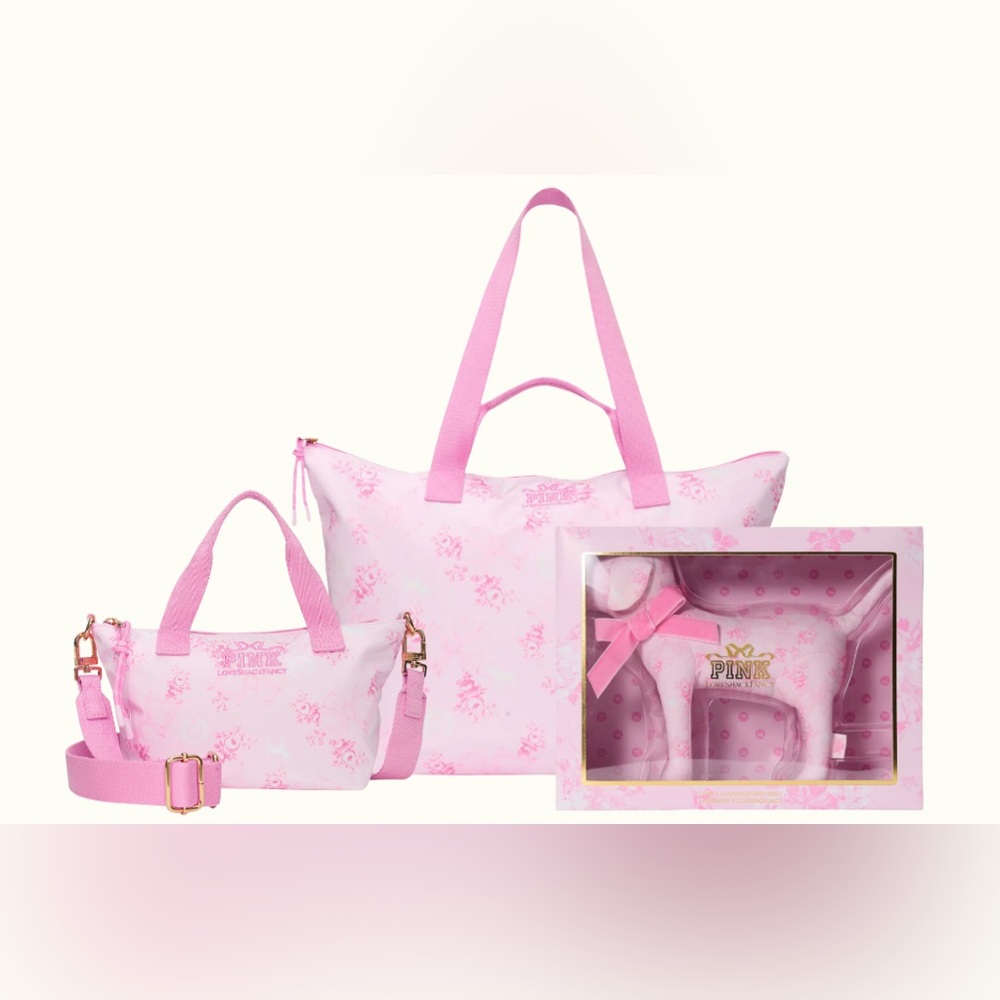 PINK X LoveShackFancy 💕 Bundle Plush Dog and Tote Bags Victorias Secret